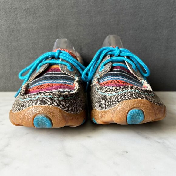 Twisted X Boat Shoe Driving Moc Dusk Teal Southwest Pattern - Women's Size 6.5 - Picture 4 of 7